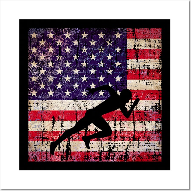 Sprinter Track Team Distressed American Flag Wall Art by 4Craig